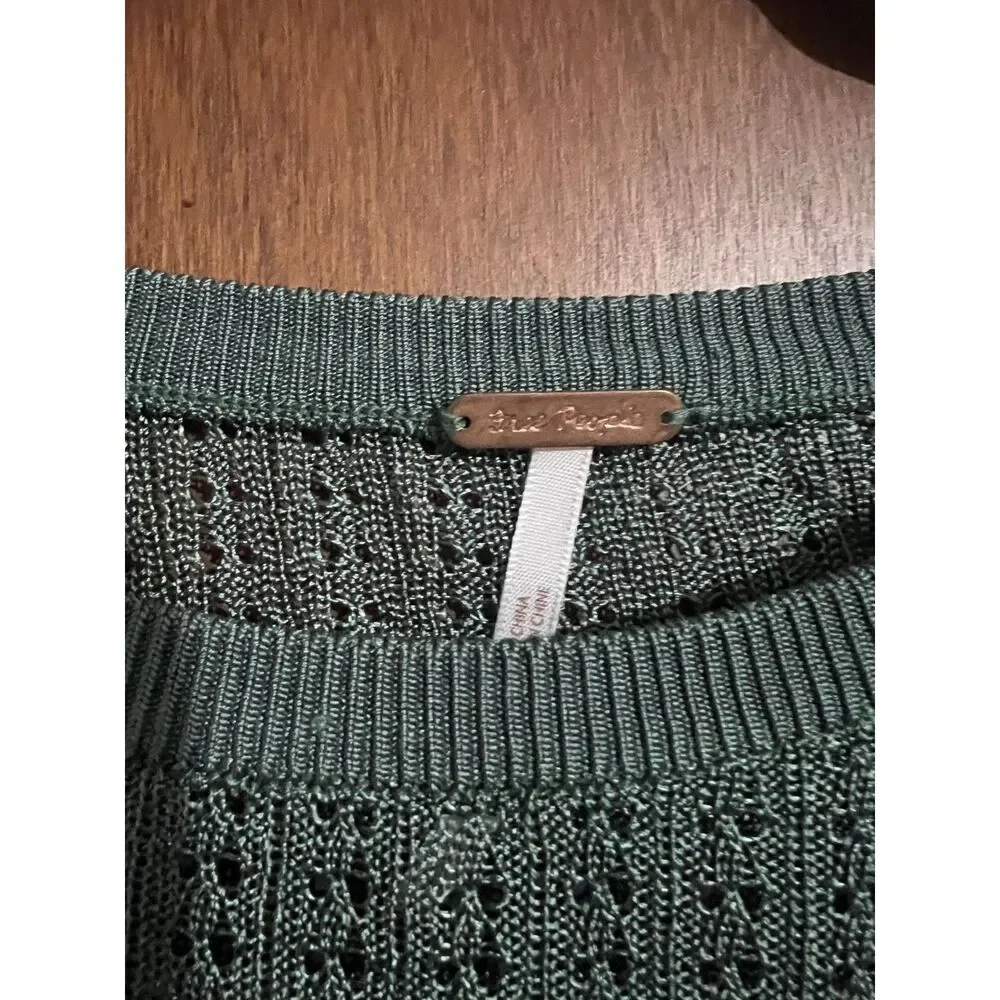 Free People H2O Jade Crew Pullover Open Knit Sweater Oversized Sleeves Viscose L